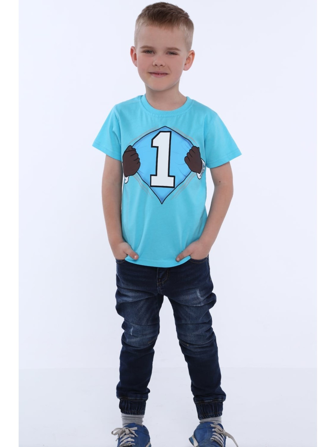 Boy\'s T-shirt with a number, blue NDZ4478 - Online store - Boutique